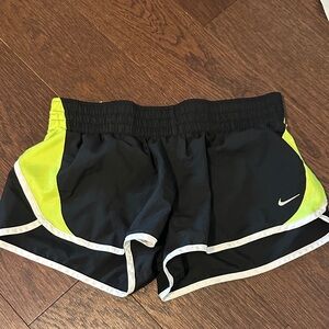 Nike Women's Black and Lime Green Athletic Shorts